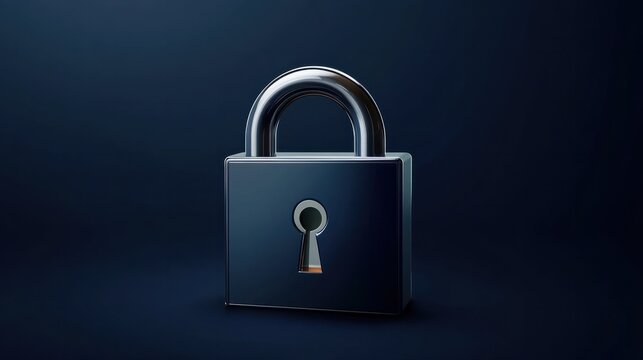 Digital padlock for computing system on dark blue background, cyber security technology for fraud prevention and privacy data network protection concept