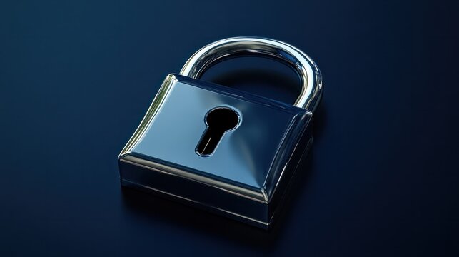 Digital padlock for computing system on dark blue background, cyber security technology for fraud prevention and privacy data network protection concept