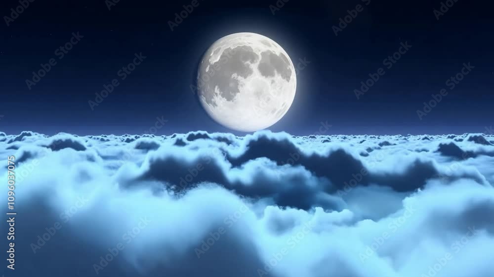 Aufkleber The full moon casts a soft glow over a layer of white, fluffy clouds, creating a calm and peaceful nighttime sky. The scene evokes tranquility and wonder.