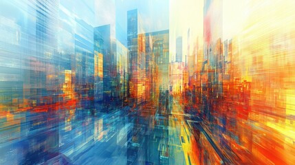 Dynamic futuristic cityscape, an abstract wallpaper or background concept, likely to become a best-seller