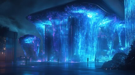 Obraz premium Futuristic Cityscape with Glowing Structures