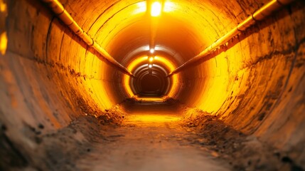 The Unseen Path: A dimly lit tunnel stretches into the unknown, casting long shadows and beckoning...