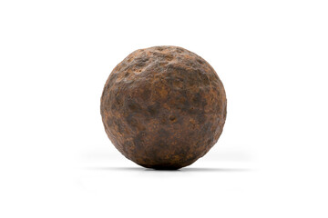 Authentic Rusty Civil War Cannonball Grape Shot Artifact with Textured Surface isolated with transparent shadow