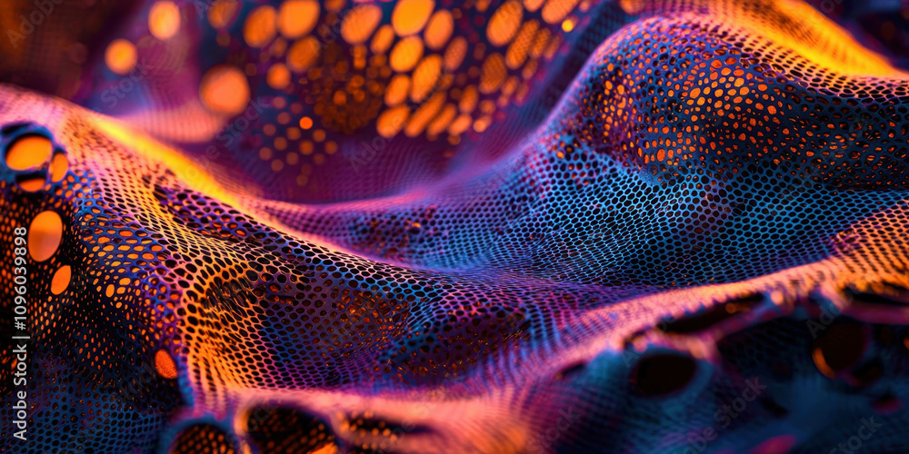 Poster a colorful, abstract image of a fabric with holes and a pattern