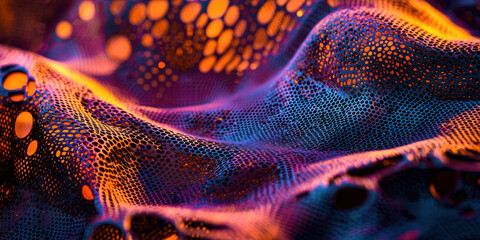A colorful, abstract image of a fabric with holes and a pattern