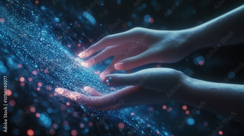 Poster hands touch 5g high speed connection of internet of things iot, futuristic global and social network