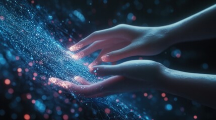 Hands Touch 5g High Speed Connection of Internet of things IOT, Futuristic Global and Social Network Connection, Technology Network Digital Data Connection Background Concept, 3d Rendering