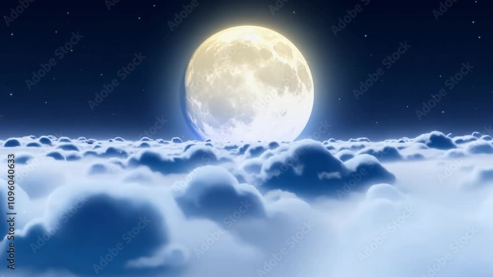 Poster a full moon casts its radiant glow over a sea of fluffy clouds, creating a tranquil and enchanting a