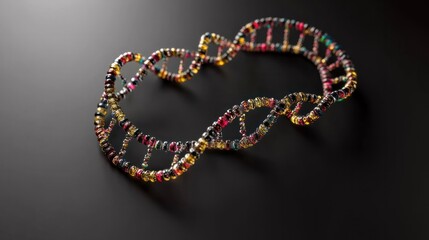 Image of digital data processing and dna strands on black background