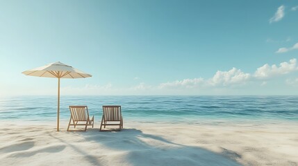 Obraz premium Beautiful beach chairs under an umbrella with beautiful sky