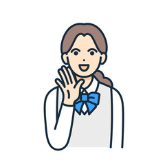 10代の女子が呼びかけるイラスト。学生服姿の線画ベクターイラスト素材。