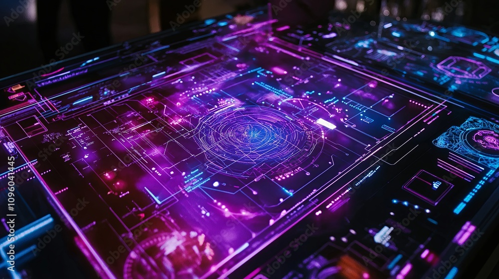 Poster close-up of a glowing holographic interface with digital grids.