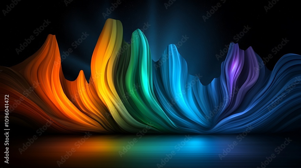 Poster vibrant abstract waves of color flowing in a dark background representing dynamic energy and creativ