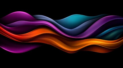 Abstract Colorful Waves: Dynamic, vibrant waves in shades of purple, teal, and orange flow seamlessly against a stark black background.  A mesmerizing visual representation of fluidity and energy. 