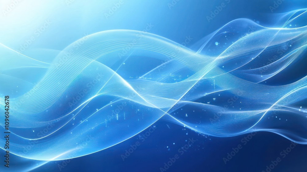 Poster photo of abstract blue tech background with digital waves and network systems
