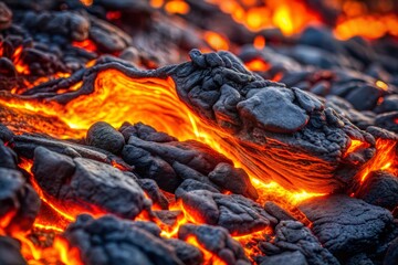 Glowing lava flow displaying dynamic lava texture