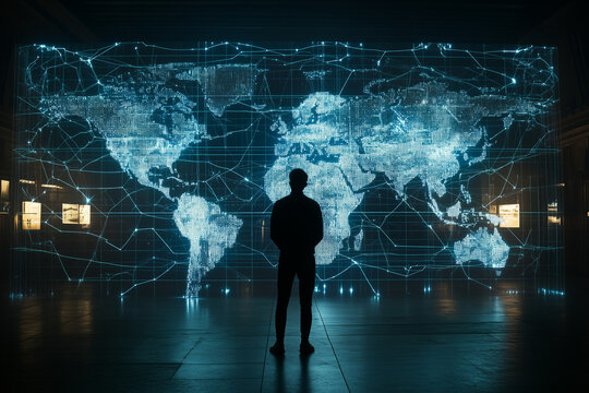 business person with world holographic image