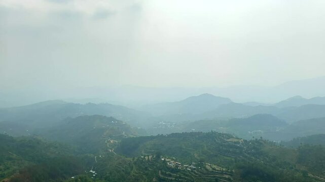 View of himalayan mountains in the evening at shimla in himachal pradesh state in India