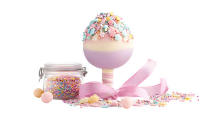Pastel Cake Pop with Sprinkles and Ribbon