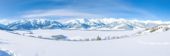 Obraz premium Panoramic view of a snowy landscape, serene backdrop, panoramic view