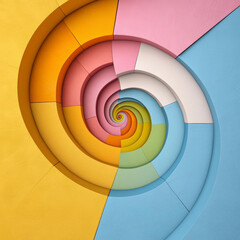 Obraz premium Colorful spiral design with layered sections in vibrant hues, creating dynamic visual effect. interplay of colors evokes sense of movement and depth