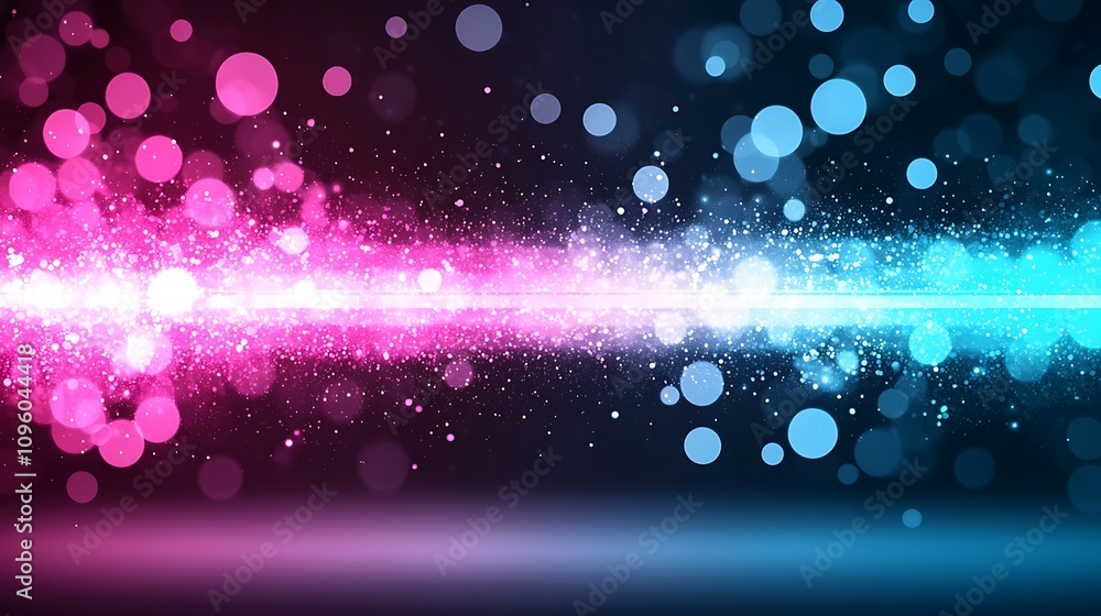 Poster abstract background with colorful bokeh lights, sparkling glitter elements, and a bright diagonal li