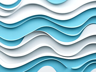 Fototapeta premium Abstract 3D waves in blue and white create dynamic visual effect, showcasing smooth curves and layers that evoke sense of movement and fluidity