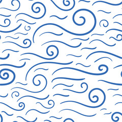Seamless pattern waves. Abstract swirly design for backdrops with sea, rivers or water. Repeating texture. Figures for textiles. Print for the cover of the book, postcards, t-shirts. Surface design.