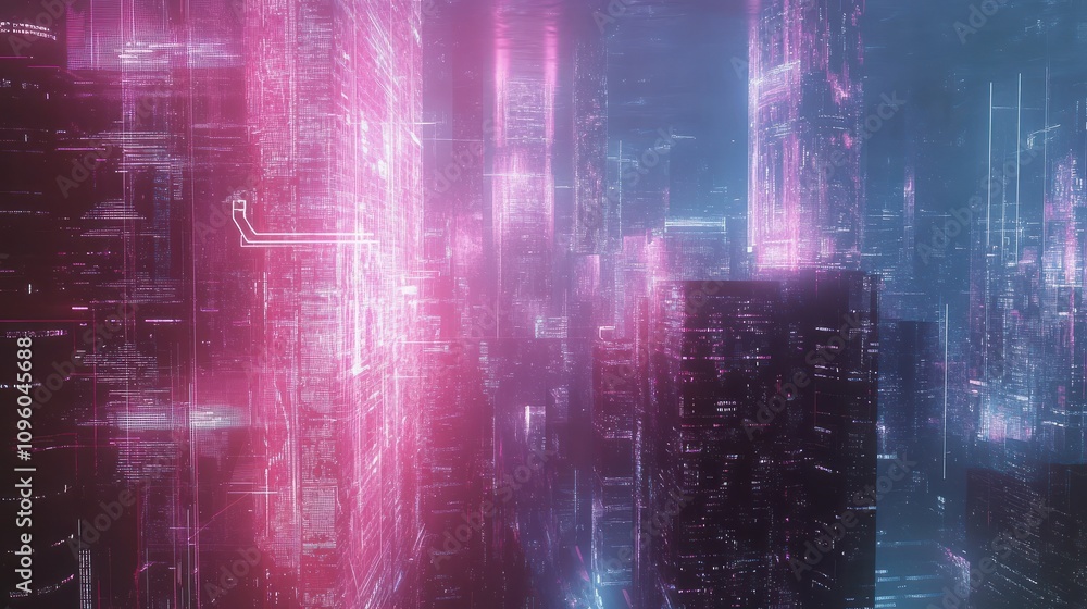 Aufkleber the abstract image of the cityscape image overlay with the futuristic network hologram. the concept 