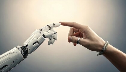  Futuristic Robot Arm Touches Human Hand in Humanity and Artificial Intelligence Unifying 