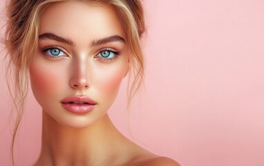 Fototapeta premium beautiful woman on pink background 