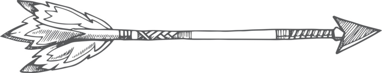 Flying arrow sketch. Decorative vintage boho element