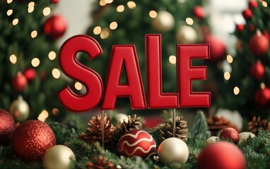 big bold letters "Sale" close-up podium christmas mockup background