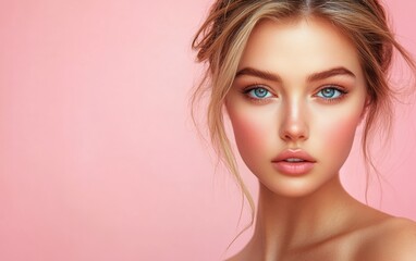 Fototapeta premium beautiful woman on pink background 