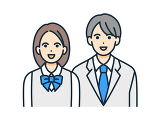 制服を着た高校生のベクターイラスト素材。男女の学生が微笑む。