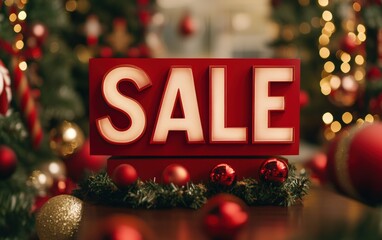 big bold letters "Sale" close-up podium christmas mockup background