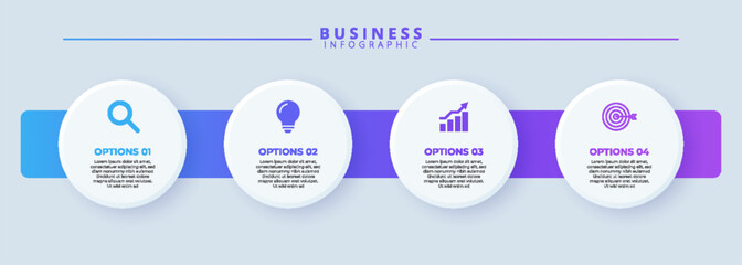 Design template for vector infographic labels with icons and 4 options or steps. Suitable for process diagrams, presentations, workflow layouts, banners, flow charts, and infographics.
