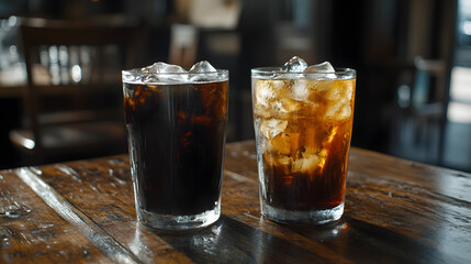 A Captivating Contrast Between Two Cold Black Coffees: One Murky and the Other Clear, Perfectly Complementing Each Other