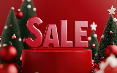big bold letters "Sale" close-up podium christmas mockup background 