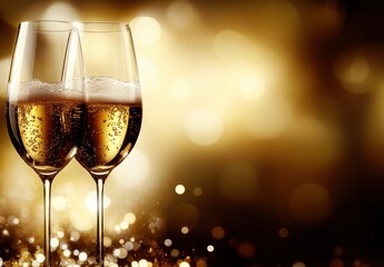 Cheers to Celebration: A Romantic Toast with Sparkling Wine Glasses and Shimmering Background for Festive Occasions and Special Moments