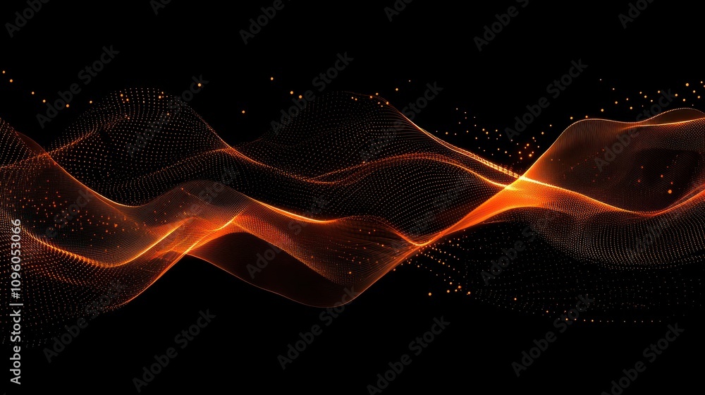 Poster abstract digital visualization of data trends with glowing orange lines on a dark background.