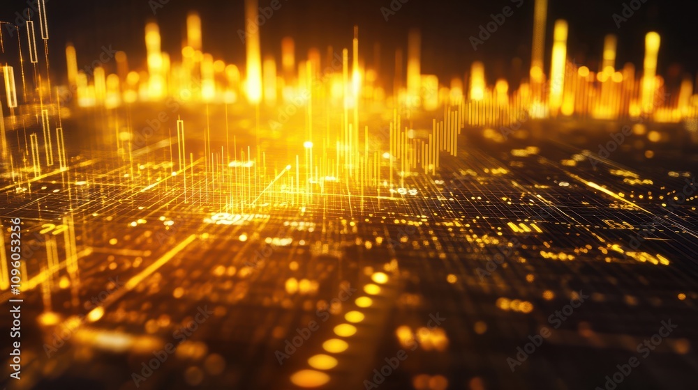 Aufkleber abstract financial data visualization with glowing yellow lines and numbers.