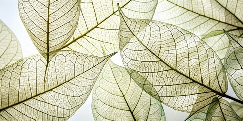 Skeletal Leaves Close-up Composition of Translucent Foliage, Nature's Delicate Network, Leaf Vein Texture Leaf Skeleton, Botany, Nature Photography