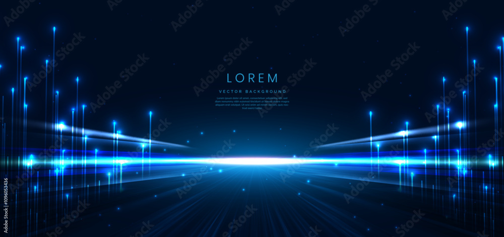 Aufkleber abstract scene elegant blue light lines on dark background with lighting effect and sparkle.