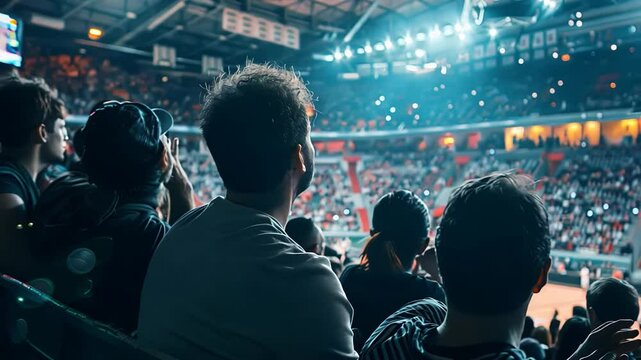 Fans of diverse ethnicities enjoy a live sports game in a crowded stadium, symbolizing unity and excitement