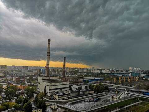 Dramatic clouds over the city Moscow before storm, Russia