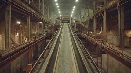A conveyor belt transporting materials in an industrial facility.