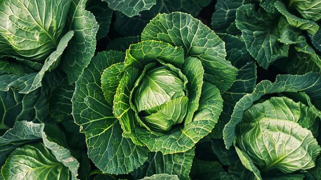 Lush green cabbage heads in a garden, symbolizing freshness and harvest, associated with St Patrick's Day