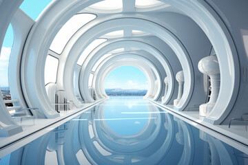 Obraz premium empty wide room with balks, futuristic interior. 