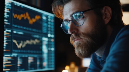 Businessman working with a financial advisor using detailed data visualization market analysis.
